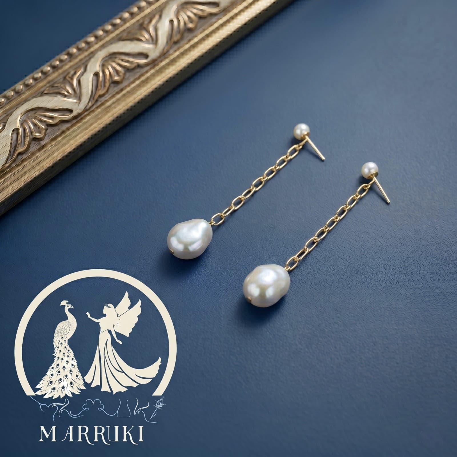 Fresh Water Pearl With Golden Chain Earring | Pearl Collection